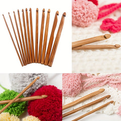 12pcs Bamboo Crochet Hooks Set Knitting Tool For Sweater Scarf