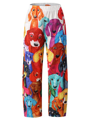 Cartoon Dog Print High Rise Wide Leg Pants Plus Size