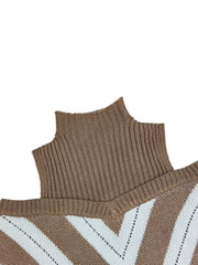  Geometric Print Cold Shoulder Sweater