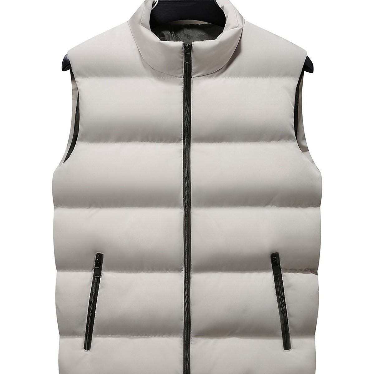 Men's Sleeveless Cotton Padded Jacket Winter Stand Collar Faux Down Zip Vest