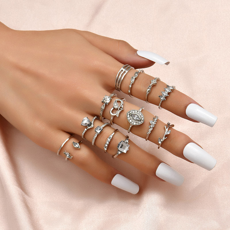 Vintage Rhinestone Stackable Ring Set for Women Girls