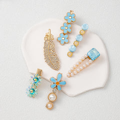 6pcs Feather Flower Rhinestone Hair Clip Vacation Hair Accessories