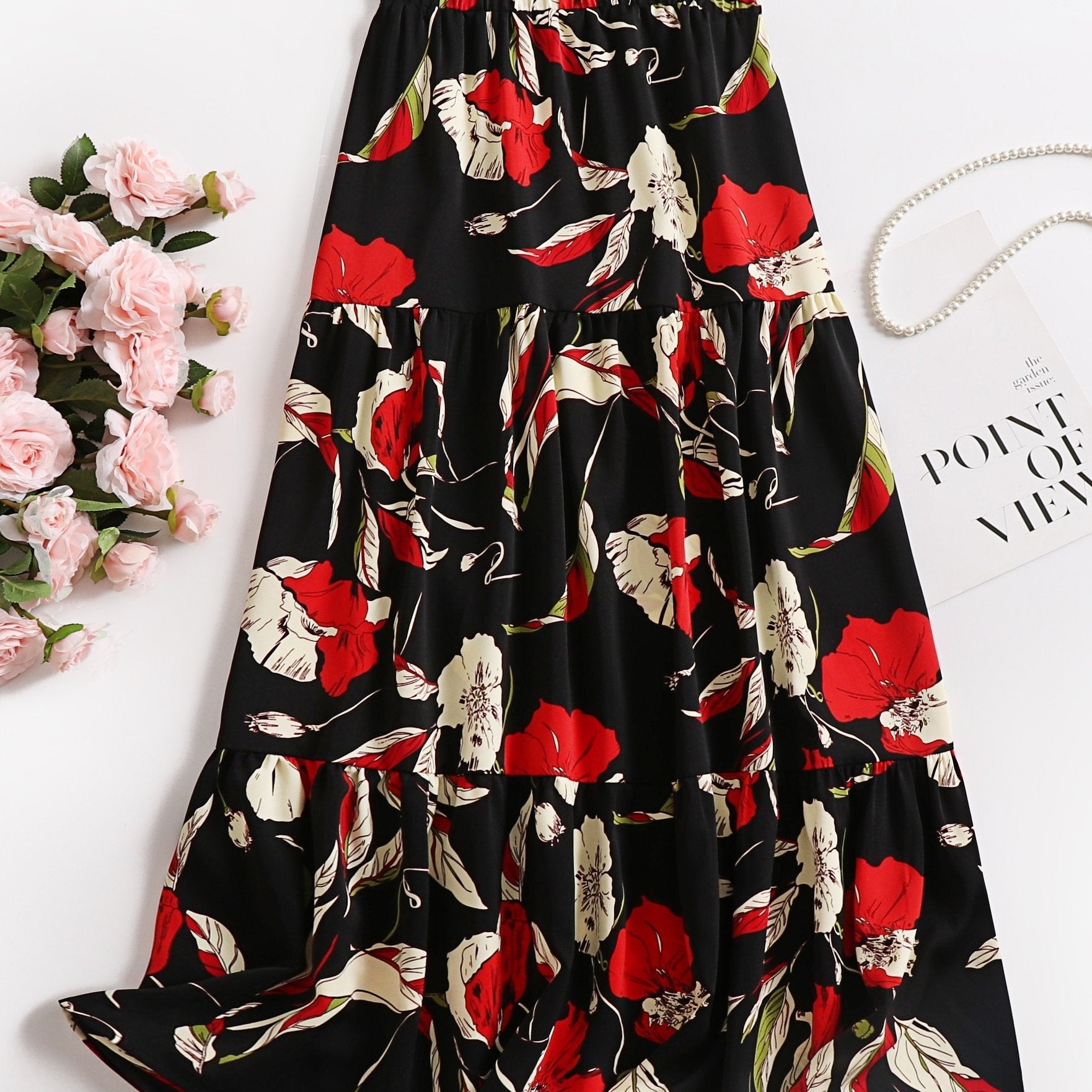  Maxi Floral Print A-Line Smock Skirt