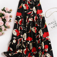  Maxi Floral Print A-Line Smock Skirt