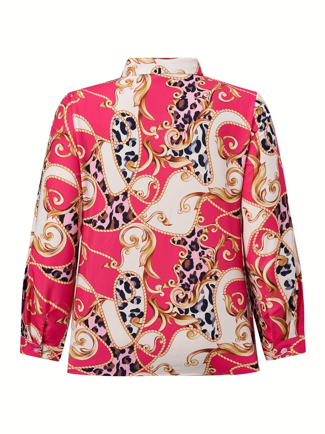  Colorblock Leopard & Baroque Print Blouse