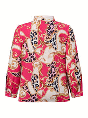  Colorblock Leopard & Baroque Print Blouse