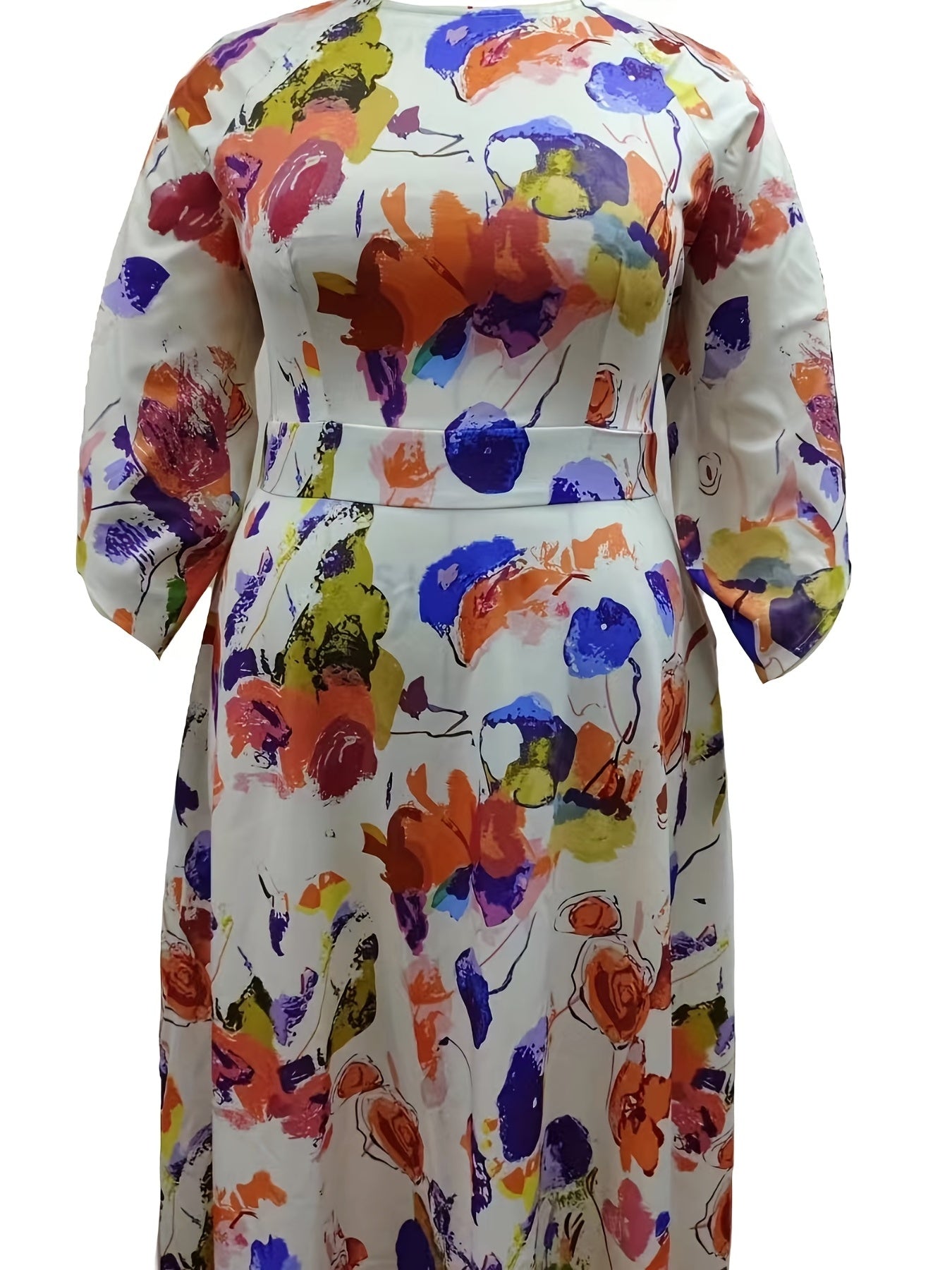  Casual Allover Print Bell Sleeve Maxi Dress With Pockets