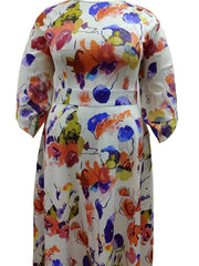  Casual Allover Print Bell Sleeve Maxi Dress With Pockets