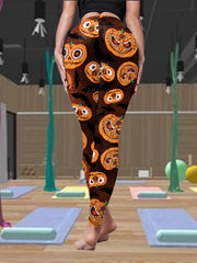 Pumpkin Print Yoga Leggings High Waist Workout Tight Pants