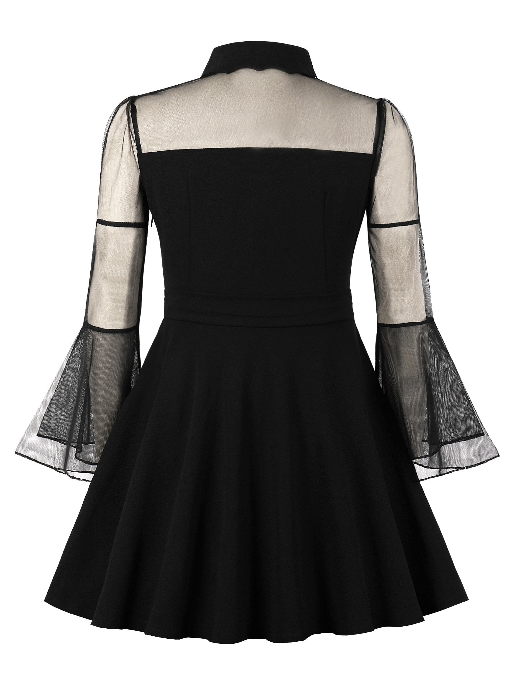  Contrast Mesh Sleeve Polo Neck Dress