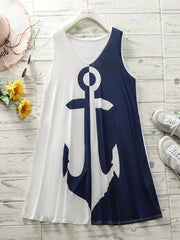  Anchor Print V Neck Tank Dress