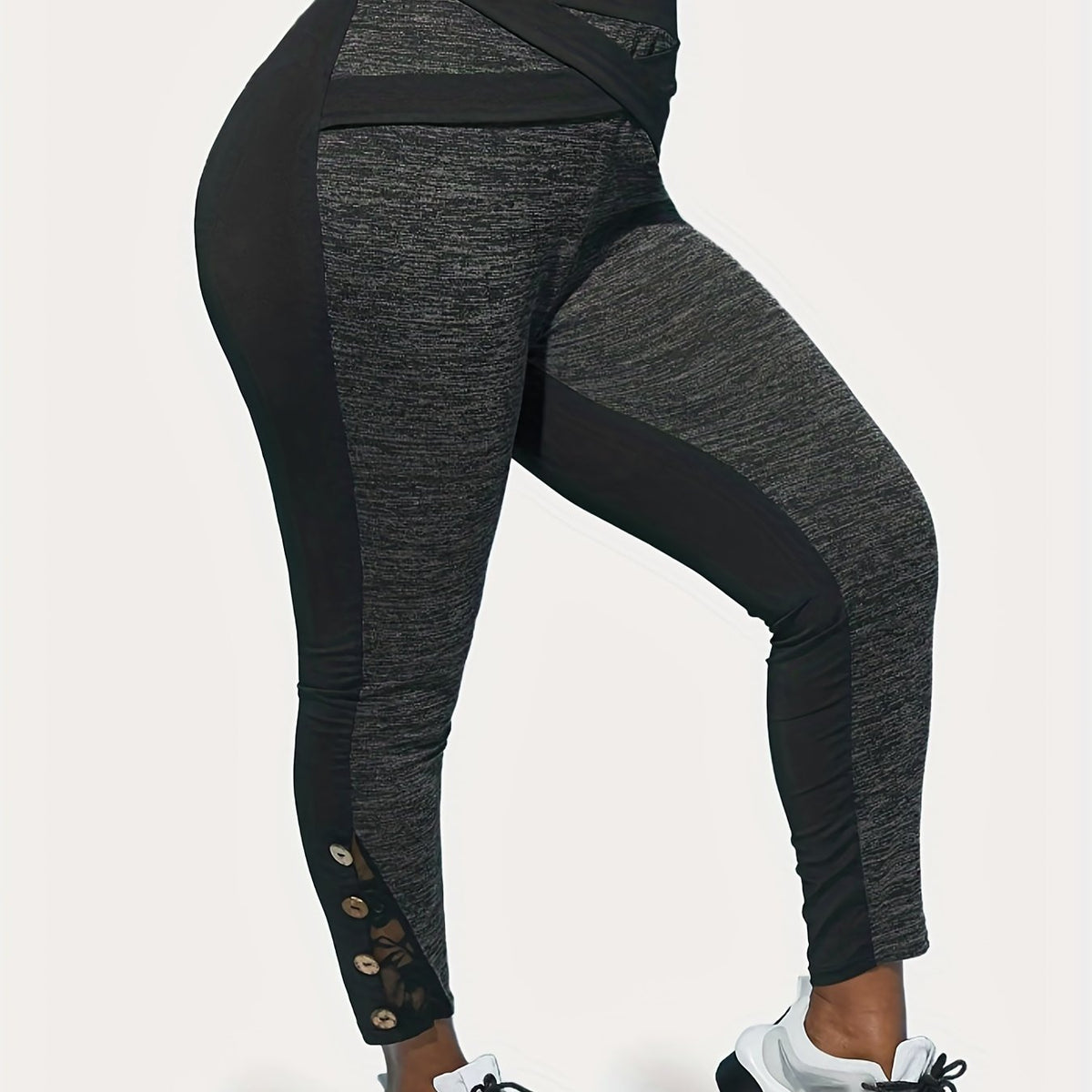  Colorblock Cross Belt Lace Leggings