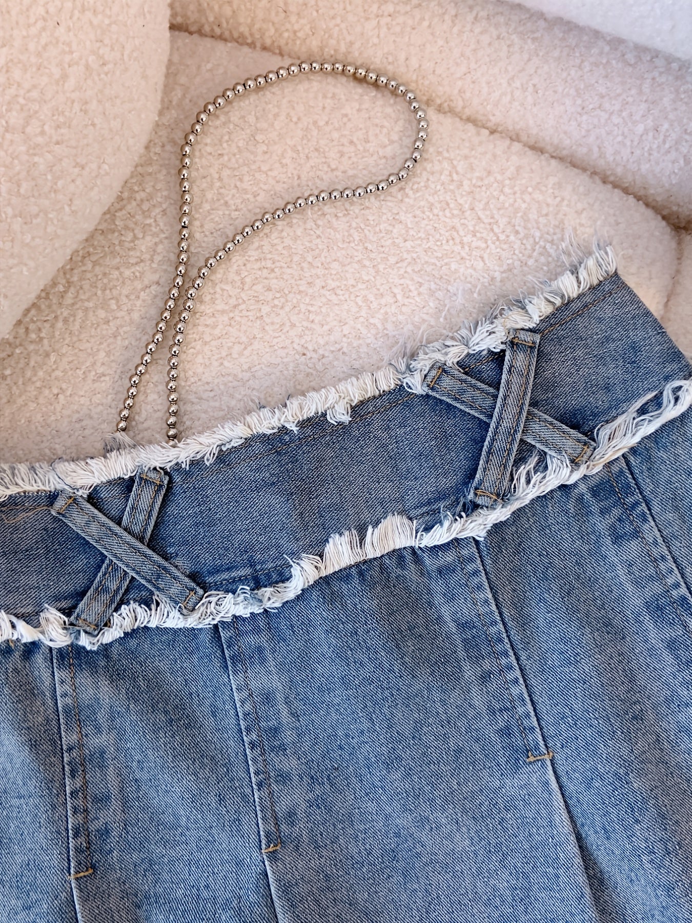 Pleated Double Button Cross Denim Skirt
