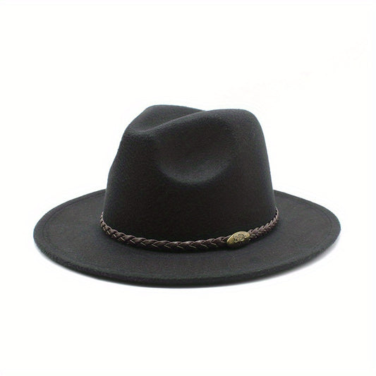 Men's Vintage Woolen Top Hat with Belt - British Style Flat Brim Jazz Hat