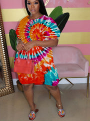  Tie Dye Short Sleeve Dress With Pockets