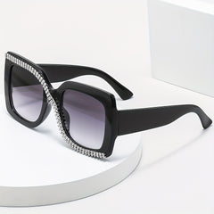 Rhinestone Decor Sunglasses Gradient Mirror Lens UV400