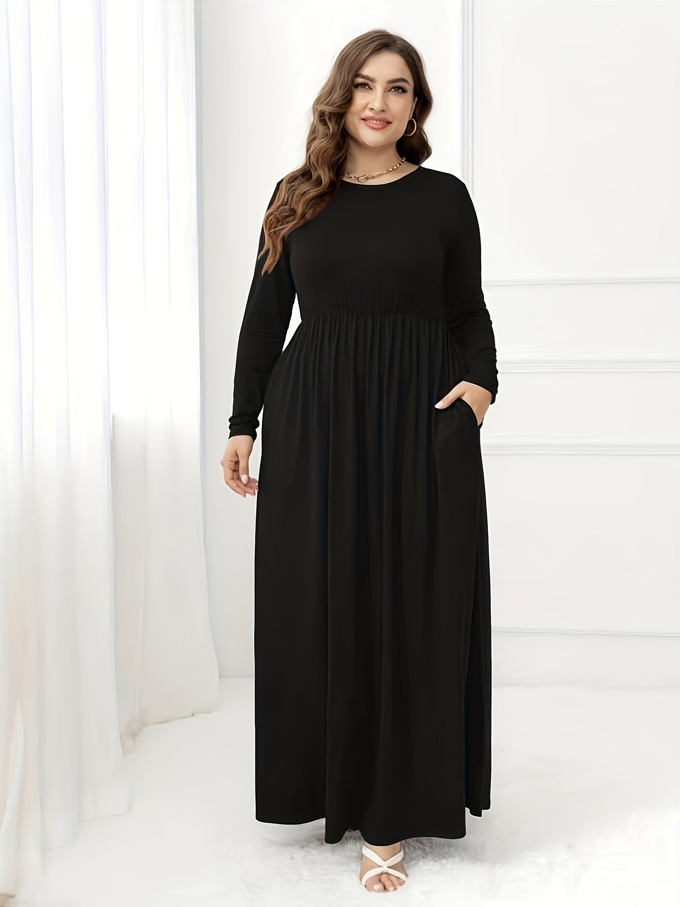  Long Sleeve Maxi Dress With Pockets
