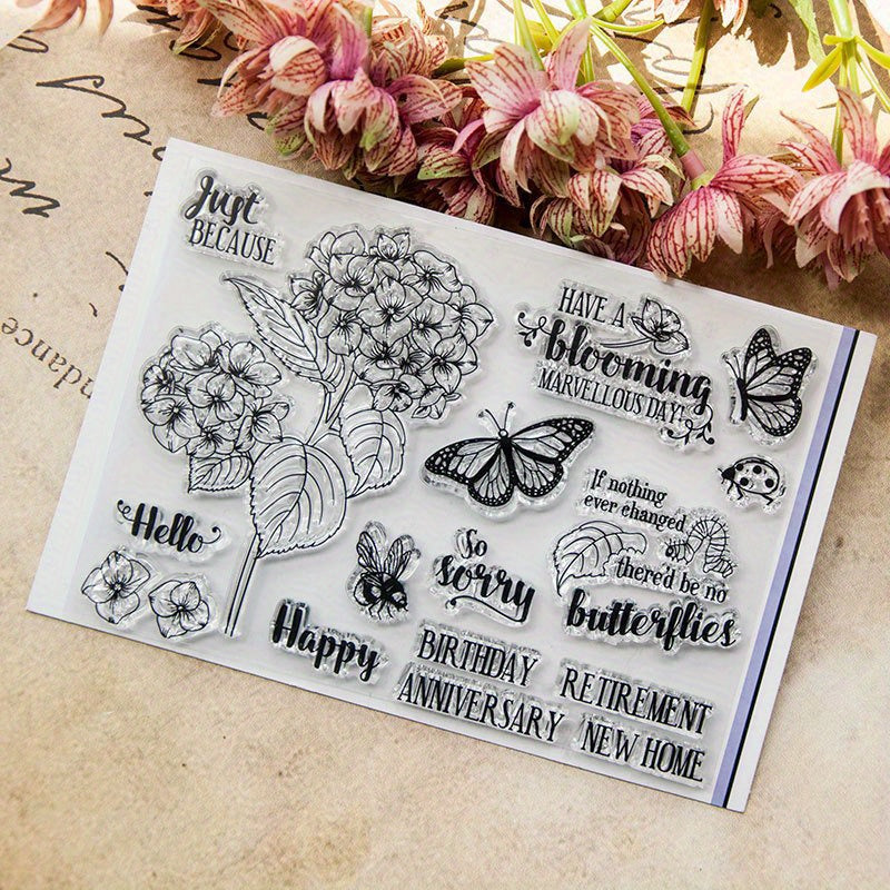 Butterflies Flowers Pattern Silicone Stamp DIY Scrapbook Photo Card Decor