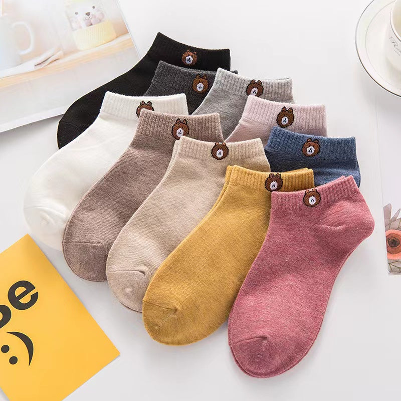 10 Pairs Teddy Bear Socks Soft Lightweight Low Cut Ankle Socks