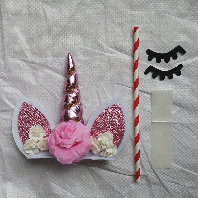 Unicorn Cake Topper Eyelashes Golden Horn for Party Baby Shower Wedding