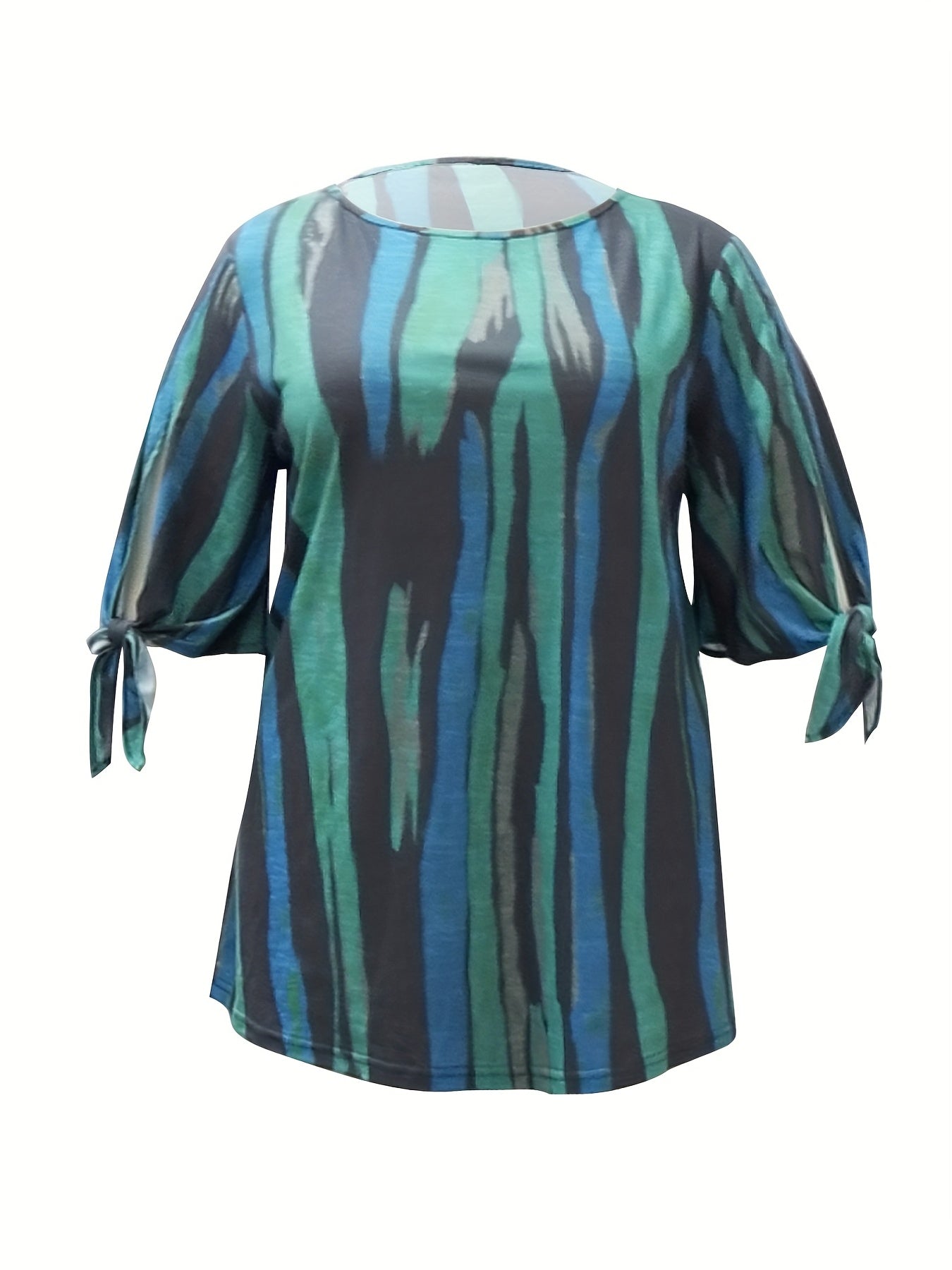  Knot Cut Out Sleeve Stripe Print Blouse
