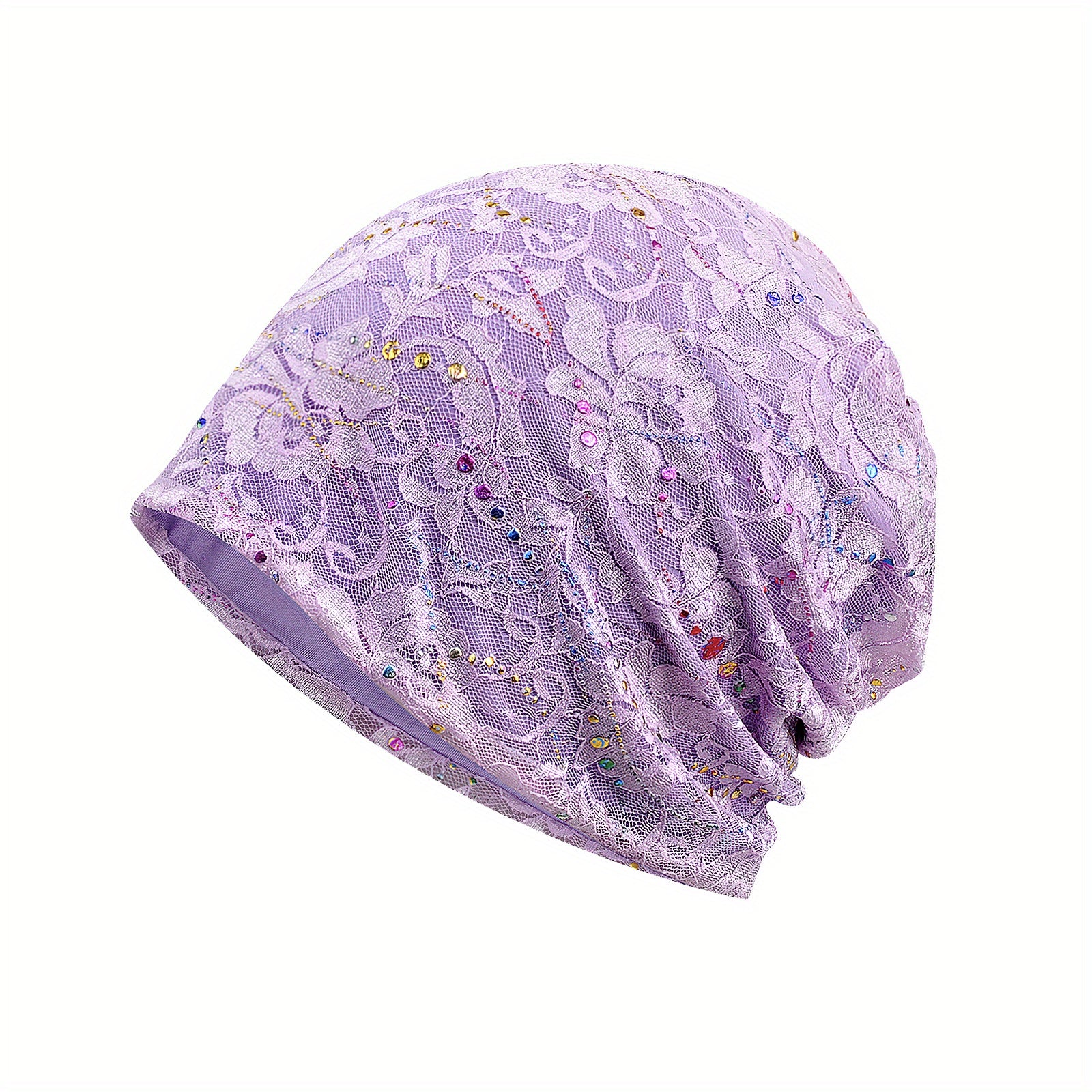 Lace Slouchy Beanie Rhinestone Turban Hat Lightweight Skull Cap