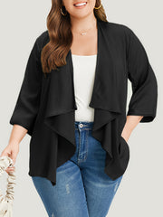 Solid Long Sleeve Open Front Stretch Cardigan
