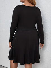  Solid Cut Out Long Sleeve Round Neck Dress