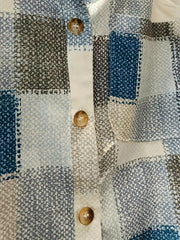  Colorblock Denim Print Button Up Blouse