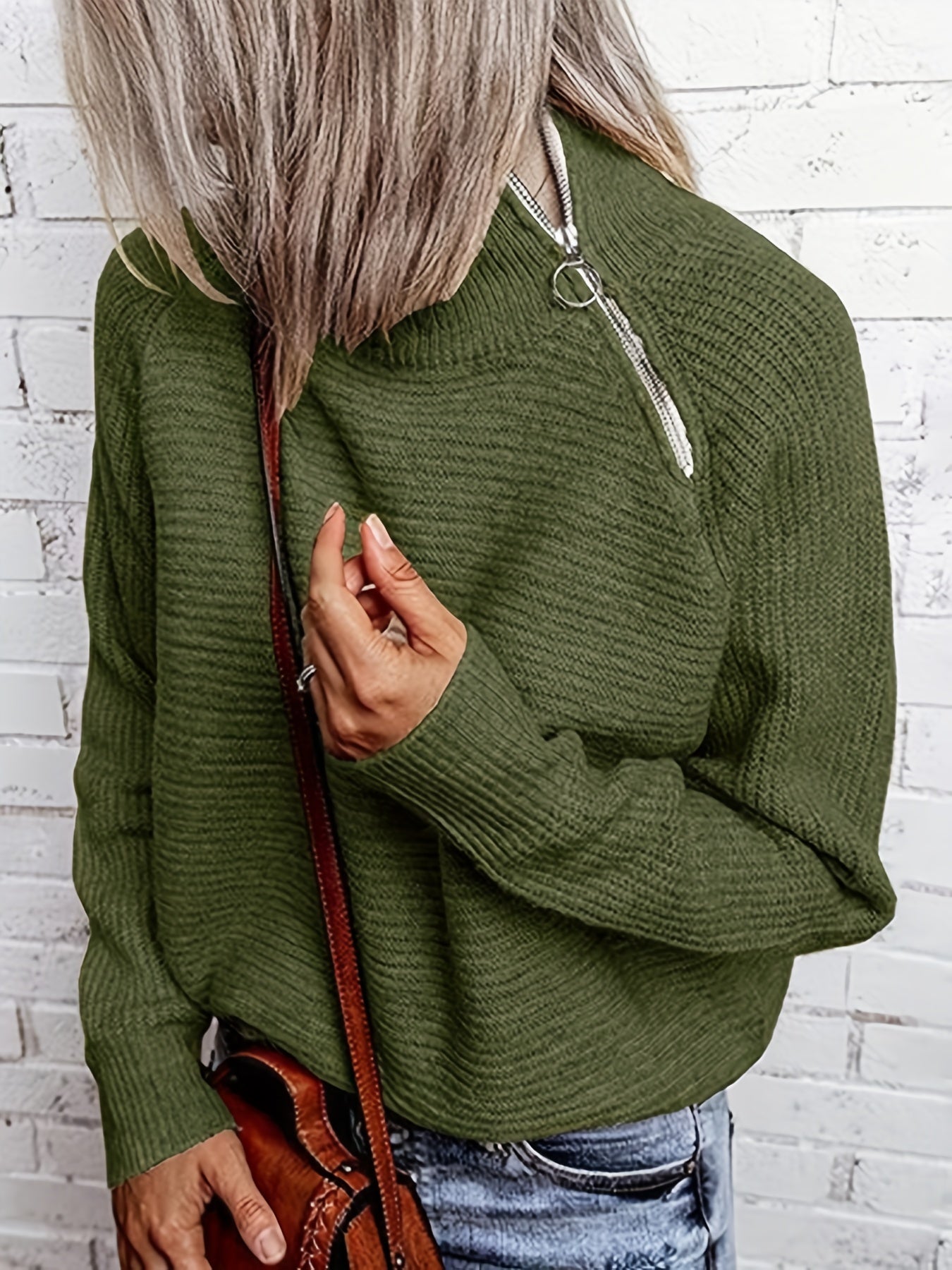  Casual Sweater Women's Plus Solid Zipper Long Sleeve