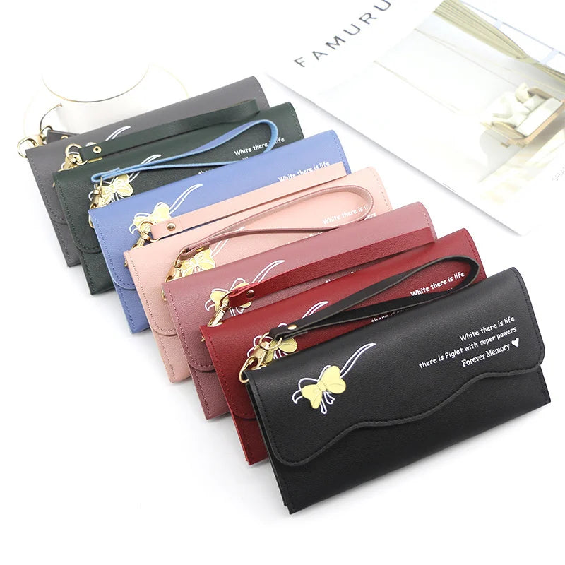 Women's Long Bow Solid Handbag Leisure Wallet Card Bag
