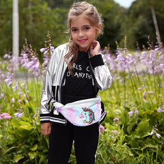 Sequins Glitter Women Fanny Pack Bag Unicorn Print Pouch