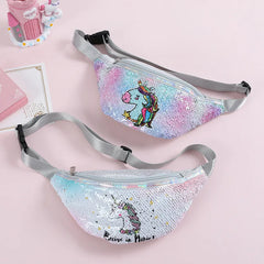 Sequins Glitter Women Fanny Pack Bag Unicorn Print Pouch