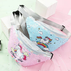 Sequins Glitter Women Fanny Pack Bag Unicorn Print Pouch