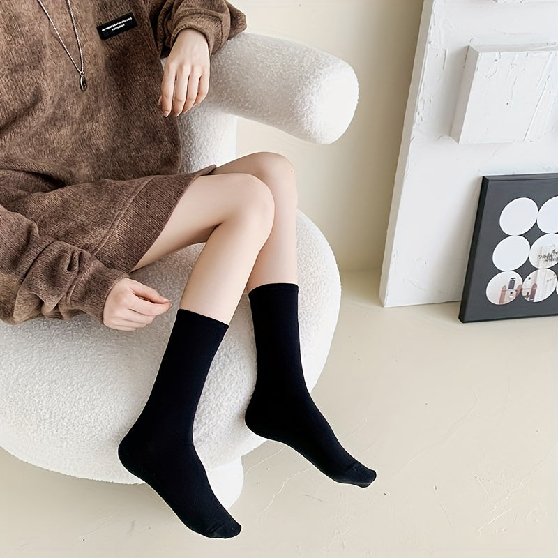 5 Pairs Women's Comfy Mid Tube Socks - Solid Color Breathable Stockings