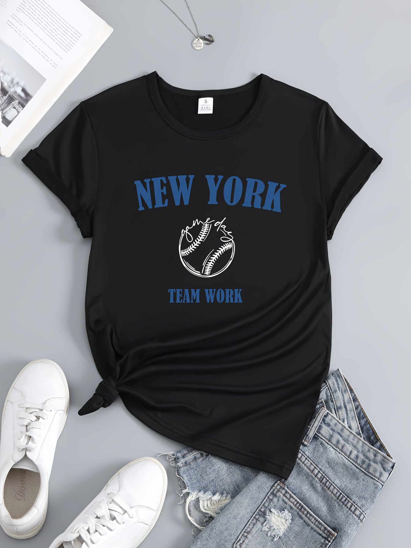 York Baseball Graphic Short Sleeve Sports T shirt Women's Activewear