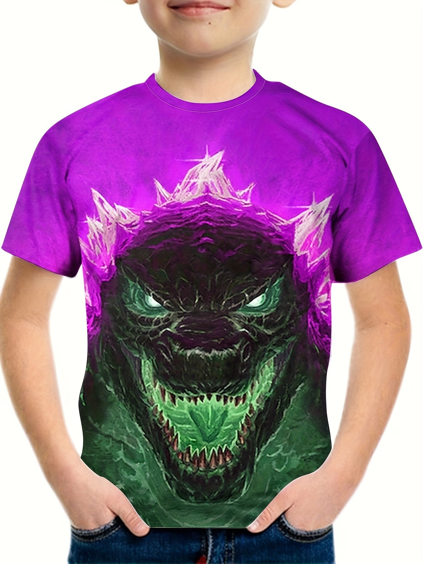 Boy's Monster Graphic T shirt, Breathable 3D Print Tee Kid's Clothing
