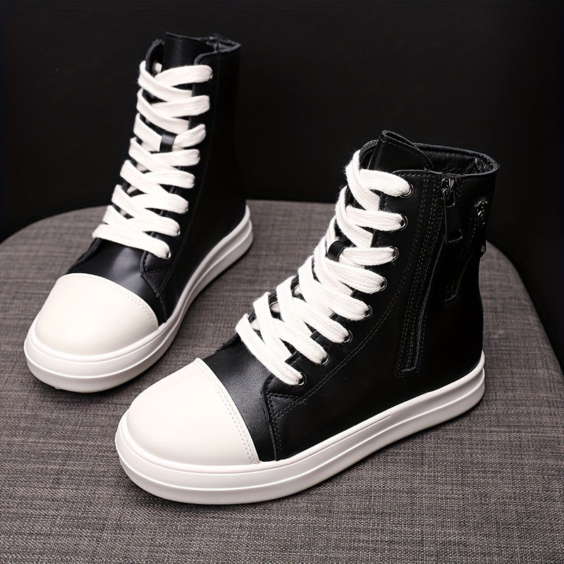 Women's High Top Skate Shoes Faux Leather Comfortable Zipper Sport Shoes