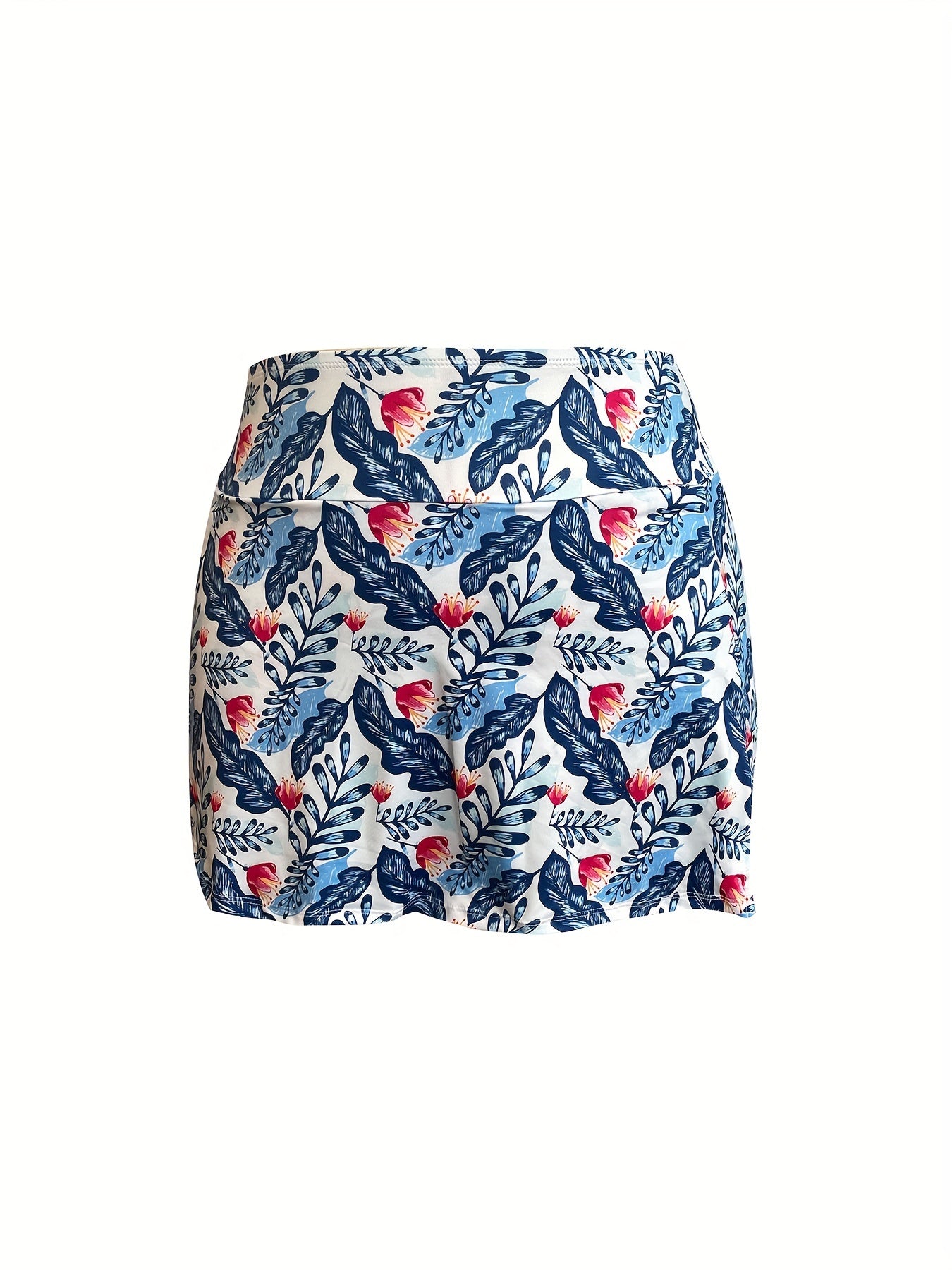  Leaf Print Ruched Split Mini Skirt for Women High Stretch