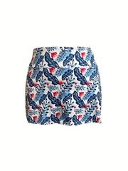 Leaf Print Ruched Split Mini Skirt for Women High Stretch