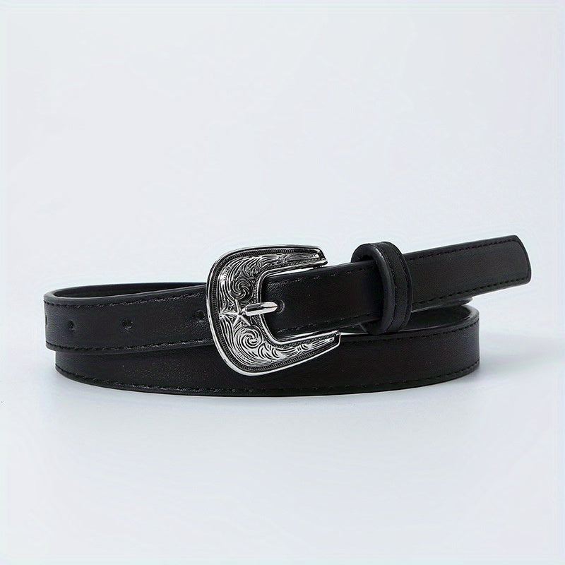 Vintage Carved Buckle PU Belt Classic Candy Casual Waist Belt for Women