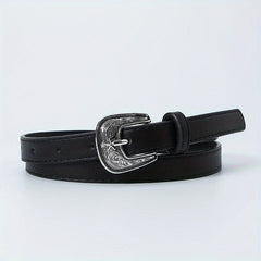 Vintage Carved Buckle PU Belt Classic Candy Casual Waist Belt for Women