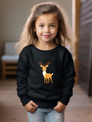 Girls Deer Pattern Crew Neck Sweatshirt for Spring Fall