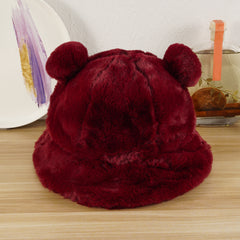 Women Plush Panda Bucket Hat with Ear Protection for Winter