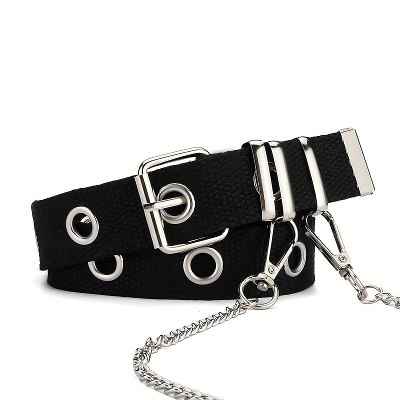 Punk Style Canvas Belt Unisex Chain Belt Hip Hop Jeans Belt