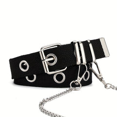 Punk Style Canvas Belt Unisex Chain Belt Hip Hop Jeans Belt