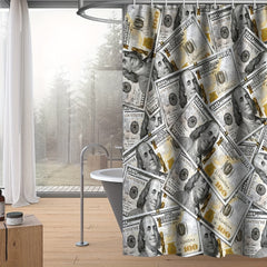 Money Shower Curtain Cash Theme Bathroom Decor Waterproof Polyester