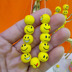 50pcs 1.0" Round Wooden Beads Smiling Face for DIY Crafts Holiday Jewelry