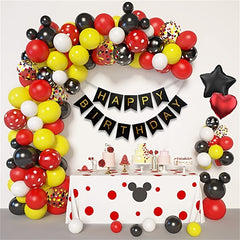 Mouse Balloon Arch & Flower Ring Set - Black/Red/Yellow Foil Birthday Decoration
