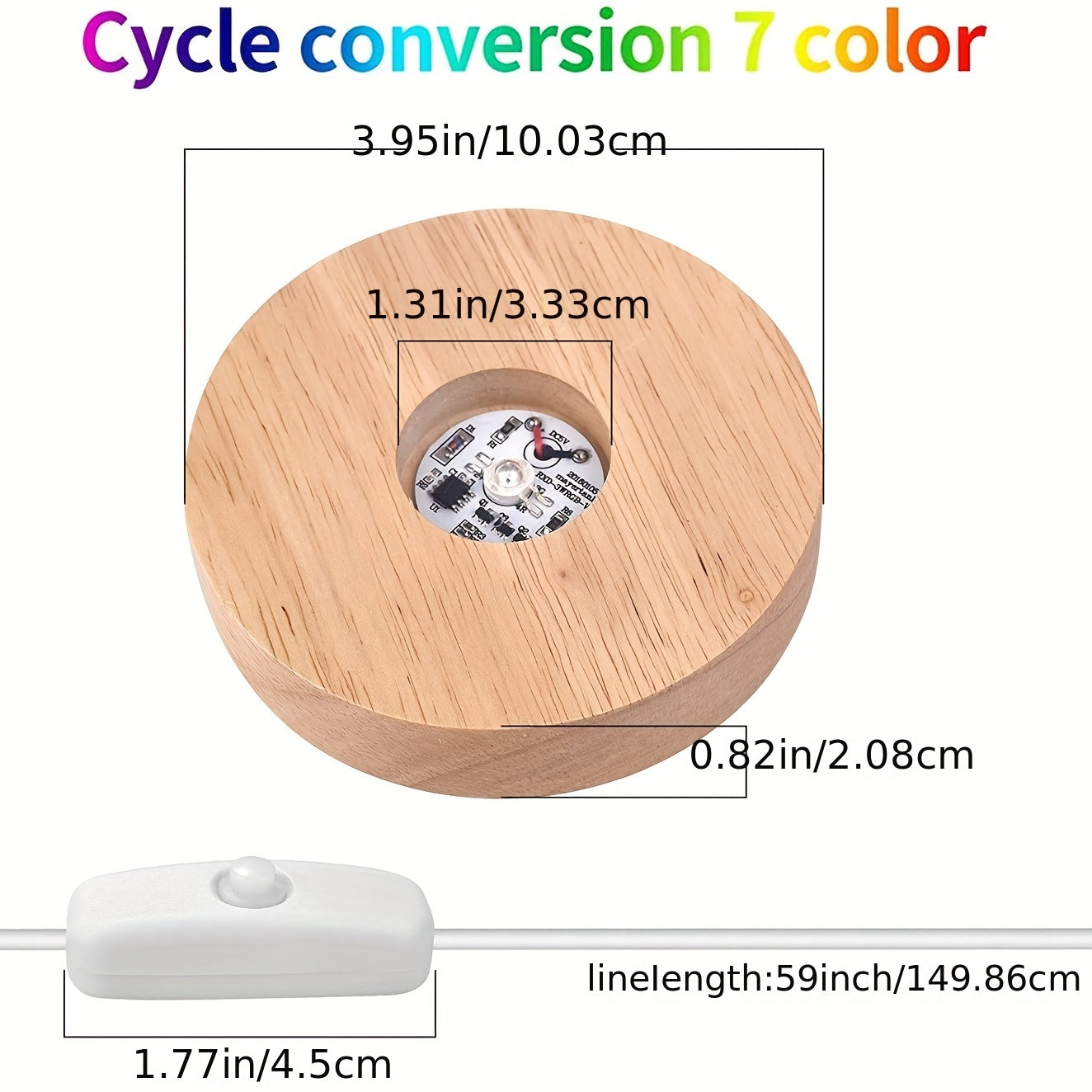 LED Lights Display Base 7 Colored Round Wooden Lighted Stand